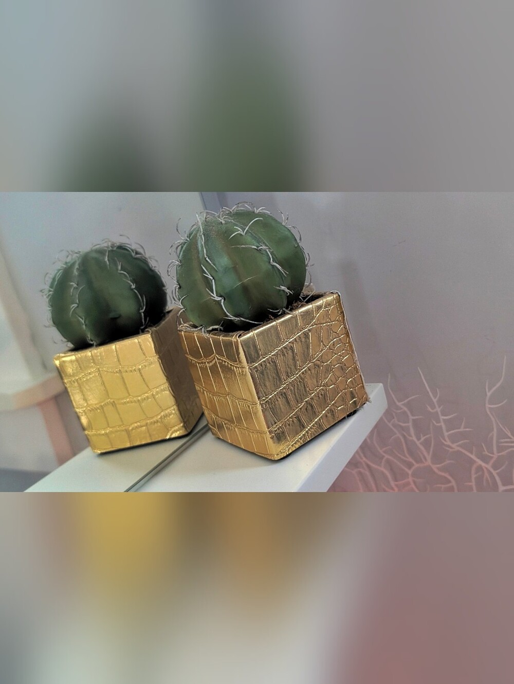 Artificial Cactus with Gold Crocodile Print Planter